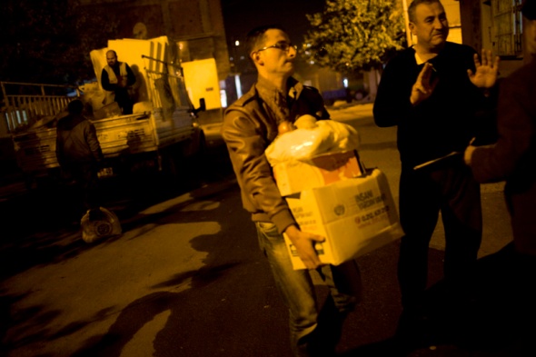 Emergency relief is distributed to Syrian refugees in the Turkis